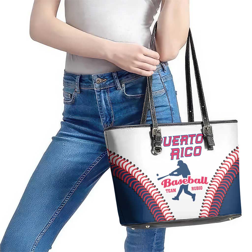 Baseball Puerto Rico 2025 Leather Tote Bag Team Rubio Retro Style