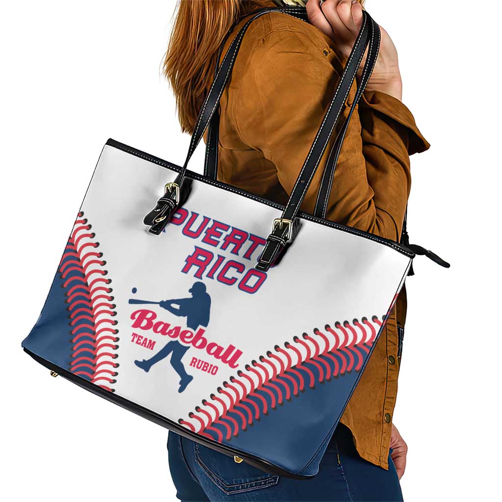 Baseball Puerto Rico 2025 Leather Tote Bag Team Rubio Retro Style