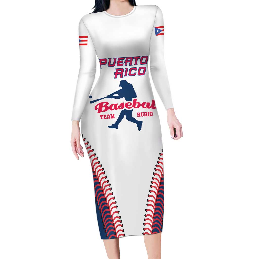 Custom Baseball Puerto Rico 2025 Long Sleeve Bodycon Dress Team Rubio Retro Style