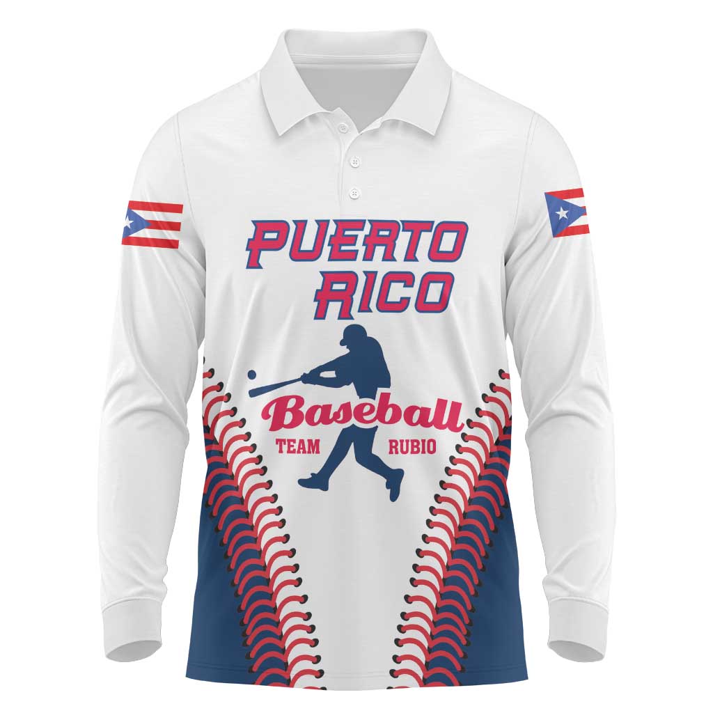 Custom Baseball Puerto Rico 2025 Long Sleeve Polo Shirt Team Rubio Retro Style