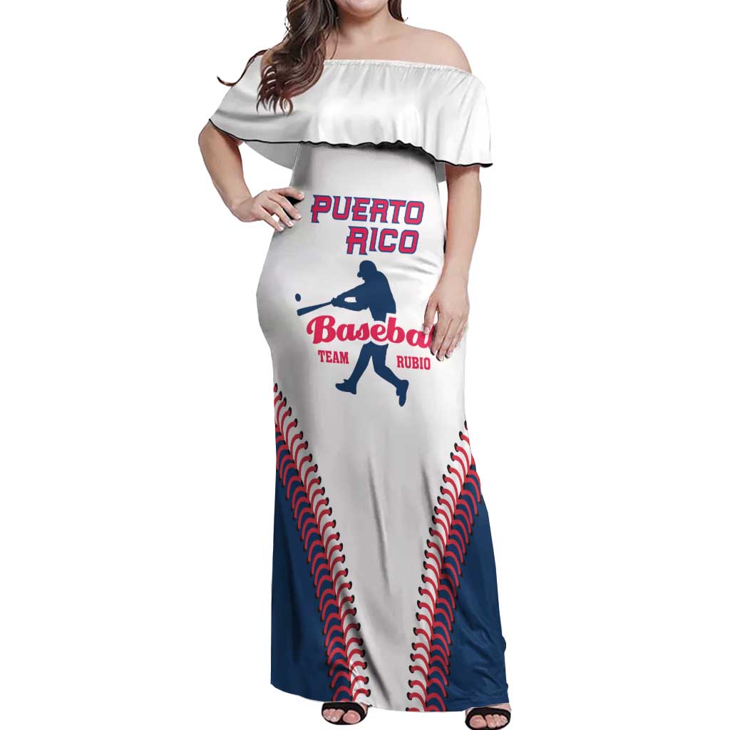 Custom Baseball Puerto Rico 2025 Off Shoulder Maxi Dress Team Rubio Retro Style