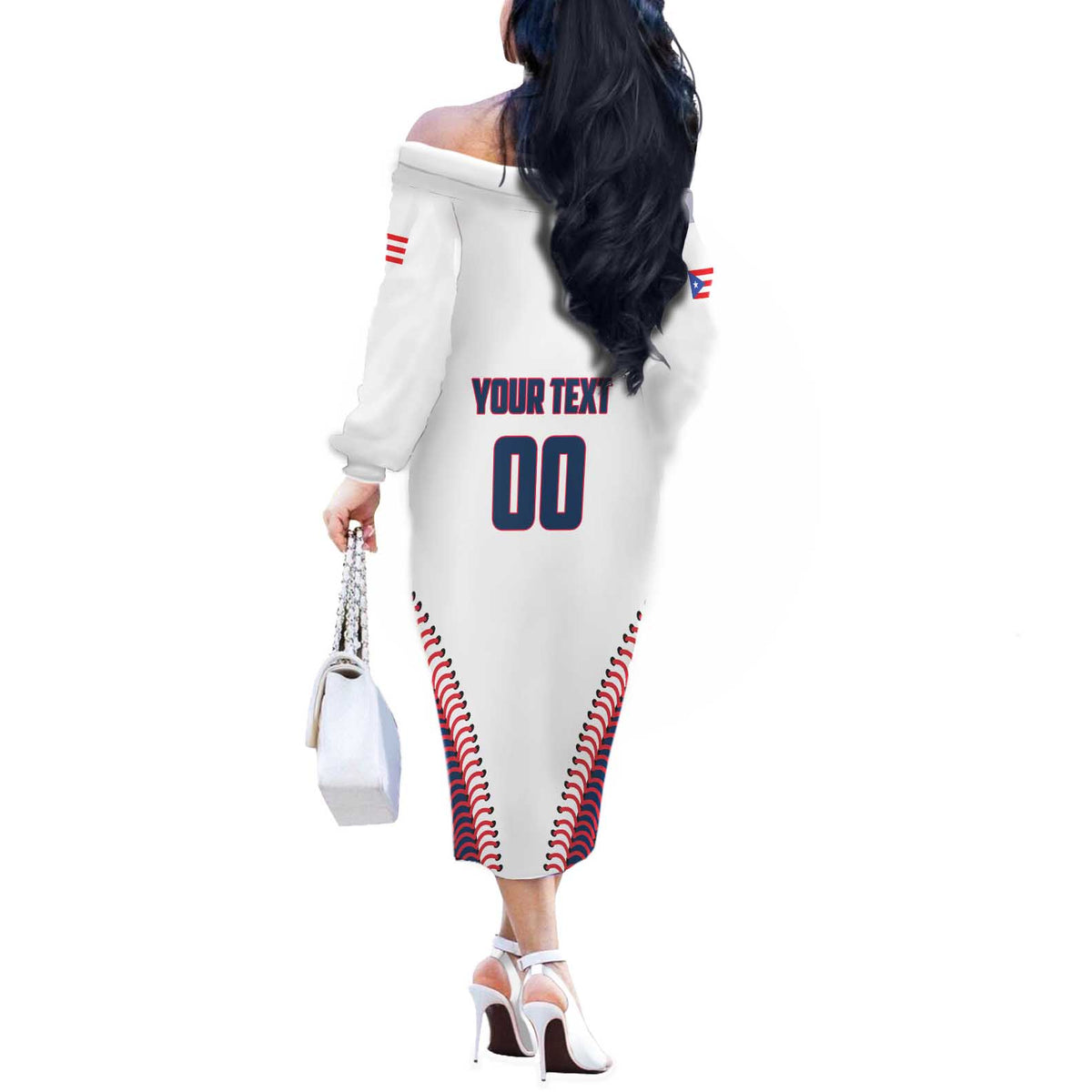 Custom Baseball Puerto Rico 2025 Off The Shoulder Long Sleeve Dress Team Rubio Retro Style