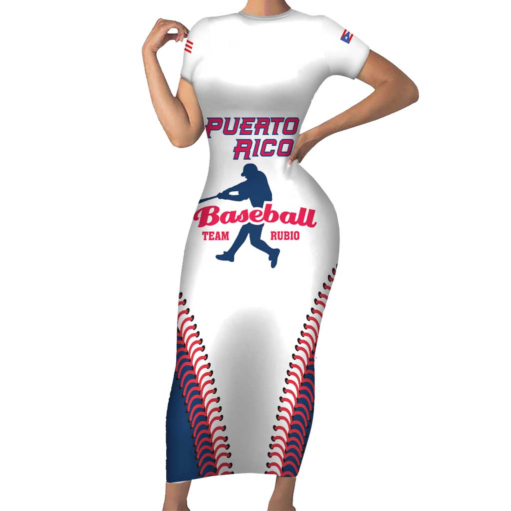 Custom Baseball Puerto Rico 2025 Short Sleeve Bodycon Dress Team Rubio Retro Style
