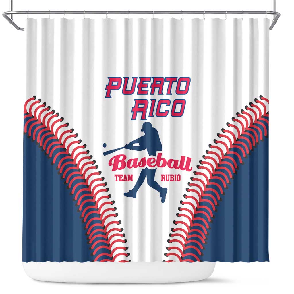 Baseball Puerto Rico 2025 Shower Curtain Team Rubio Retro Style