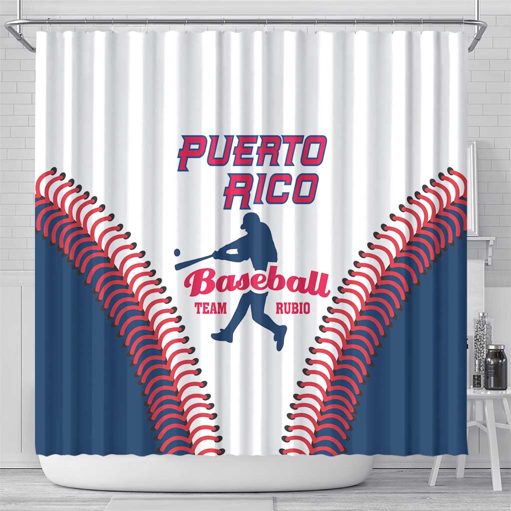 Baseball Puerto Rico 2025 Shower Curtain Team Rubio Retro Style