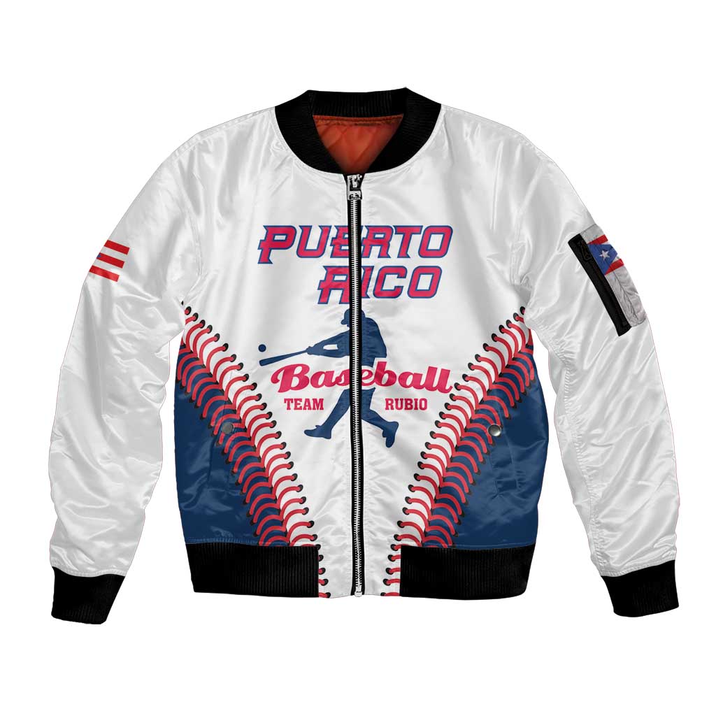Custom Baseball Puerto Rico 2025 Sleeve Zip Bomber Jacket Team Rubio Retro Style