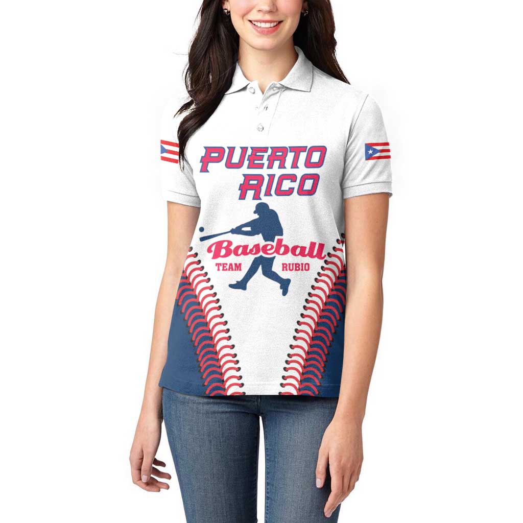 Custom Baseball Puerto Rico 2025 Women Polo Shirt Team Rubio Retro Style