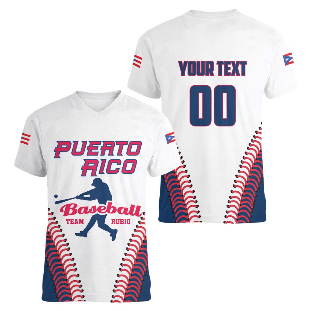 Custom Baseball Puerto Rico 2025 Women V-Neck T-Shirt Team Rubio Retro Style