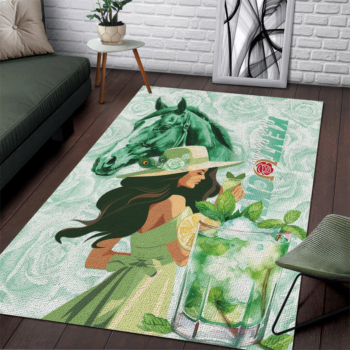 Kentucky Horse Racing Area Rug Fancy Lady With Derby Mint Julep Cocktail - Wonder Print Shop
