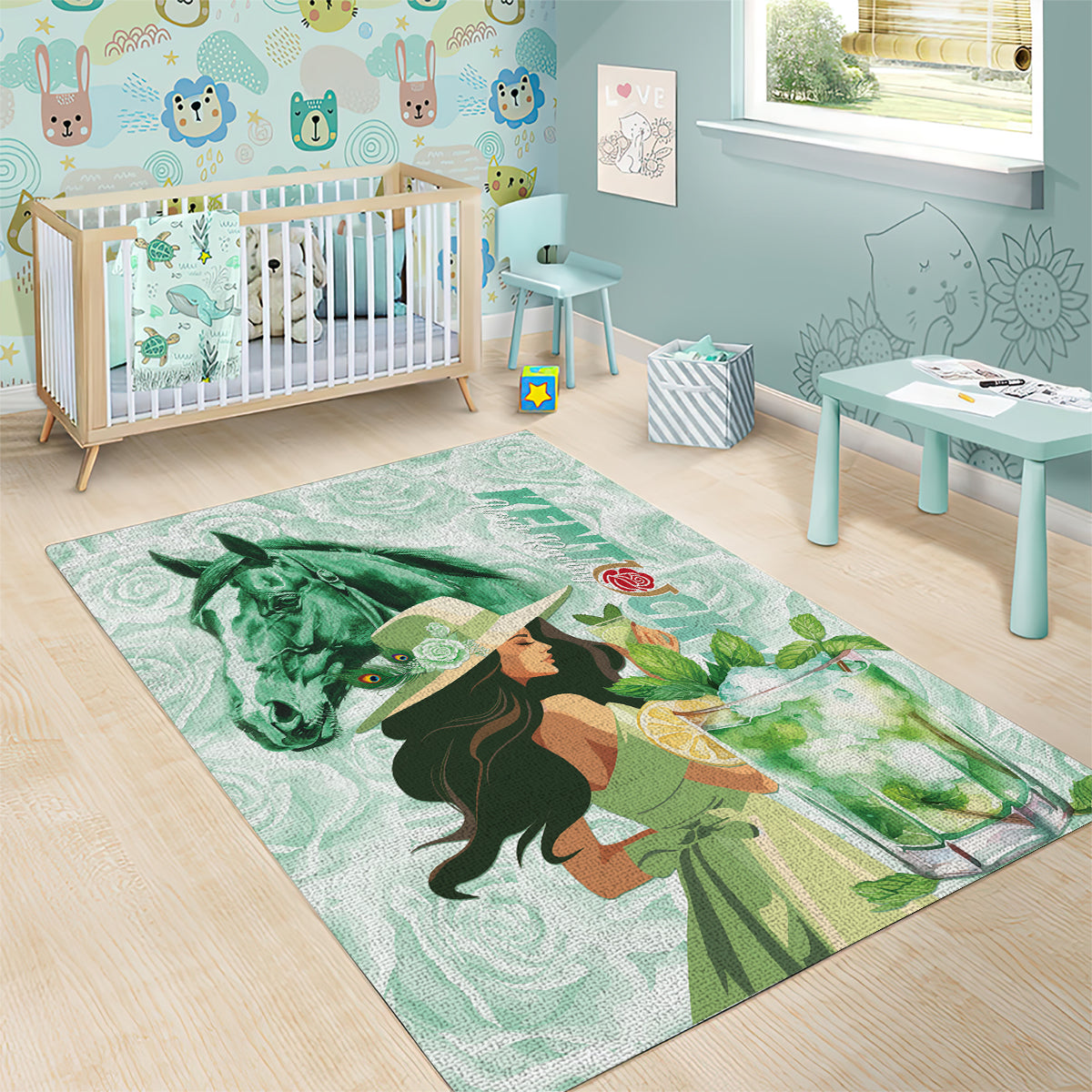 Kentucky Horse Racing Area Rug Fancy Lady With Derby Mint Julep Cocktail - Wonder Print Shop