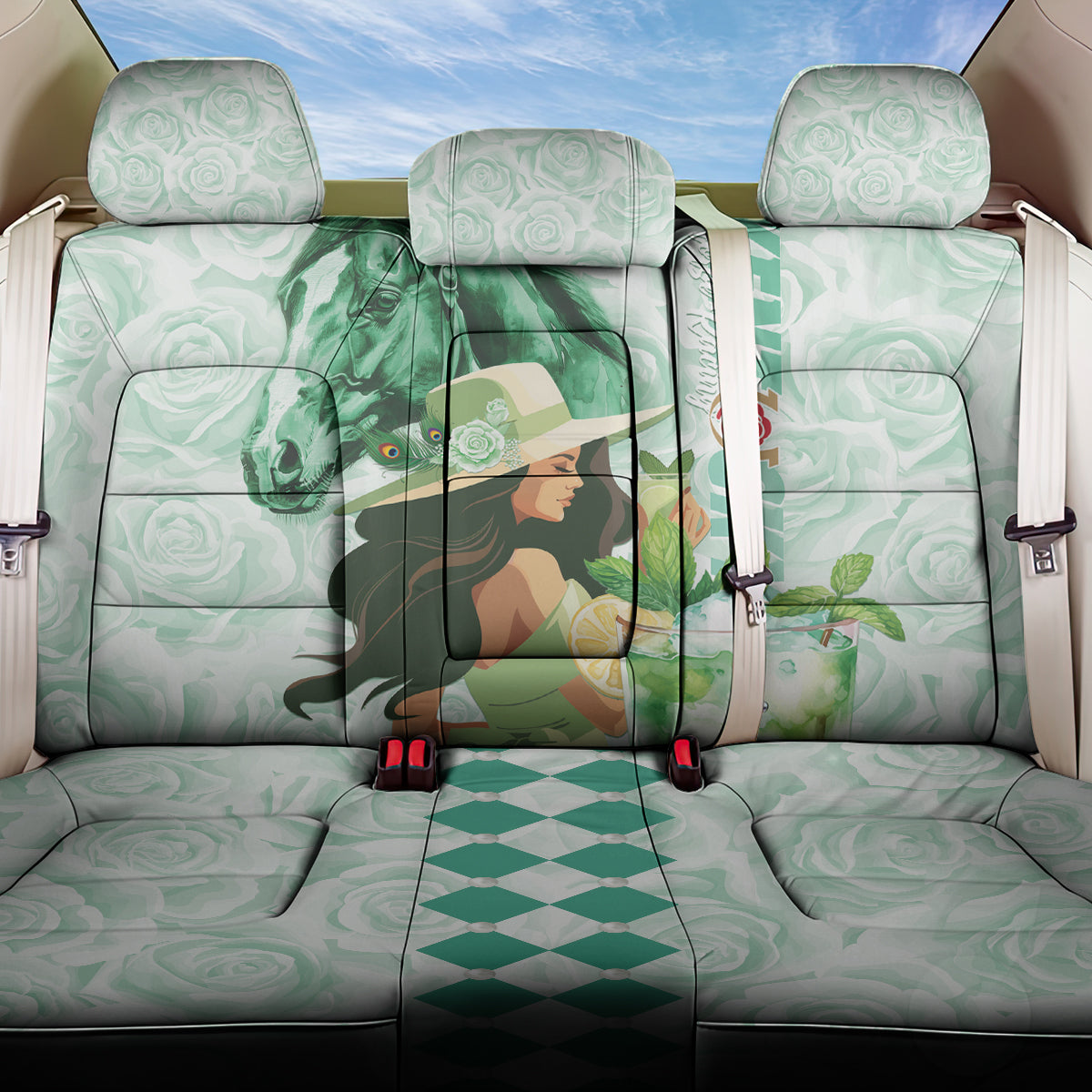 Kentucky Horse Racing Back Car Seat Cover Fancy Lady With Derby Mint Julep Cocktail - Wonder Print Shop