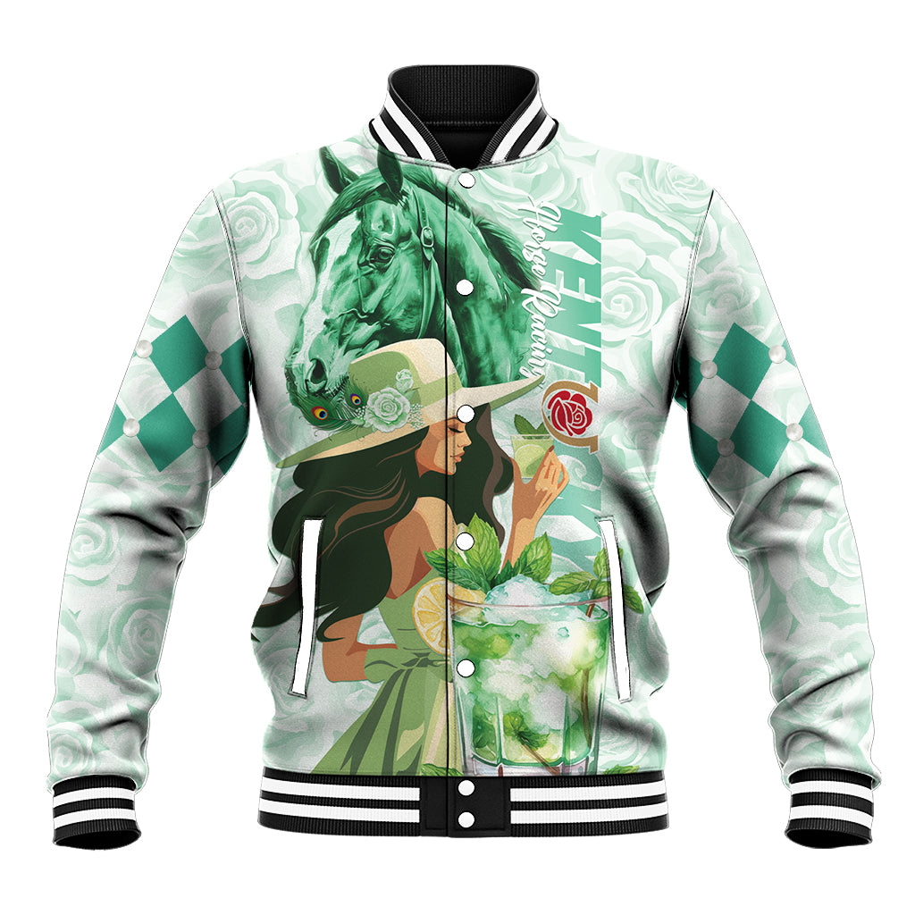 Kentucky Horse Racing Baseball Jacket Fancy Lady With Derby Mint Julep Cocktail - Wonder Print Shop