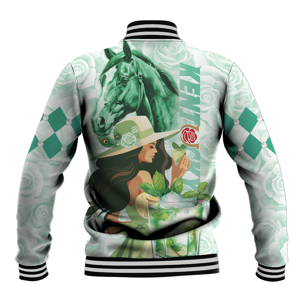 Kentucky Horse Racing Baseball Jacket Fancy Lady With Derby Mint Julep Cocktail - Wonder Print Shop