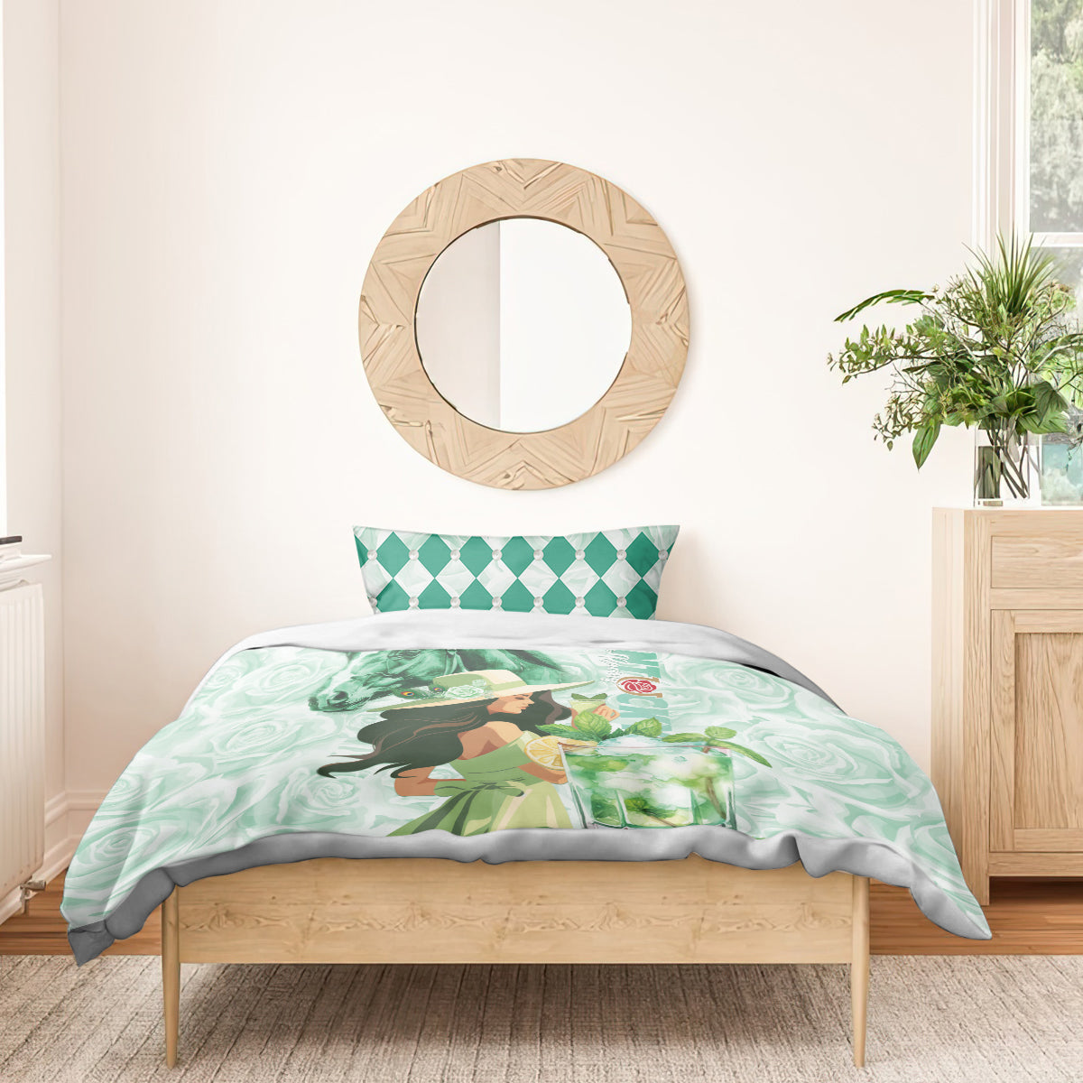 Kentucky Horse Racing Bedding Set Fancy Lady With Derby Mint Julep Cocktail - Wonder Print Shop