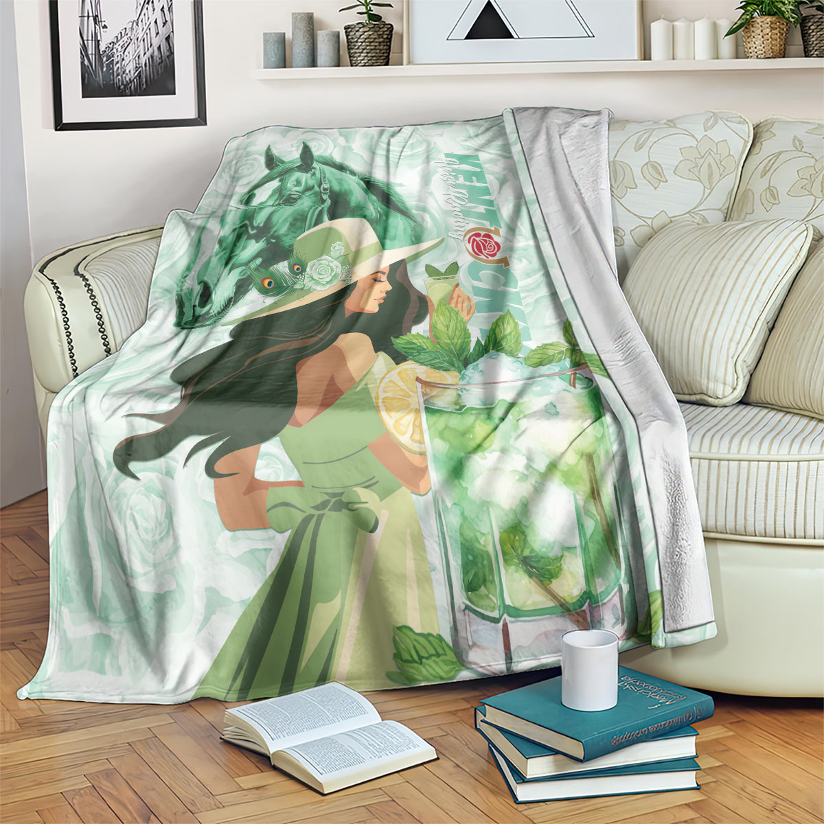 Kentucky Horse Racing Blanket Fancy Lady With Derby Mint Julep Cocktail