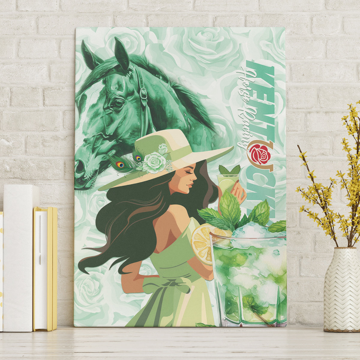 Kentucky Horse Racing Canvas Wall Art Fancy Lady With Derby Mint Julep Cocktail - Wonder Print Shop