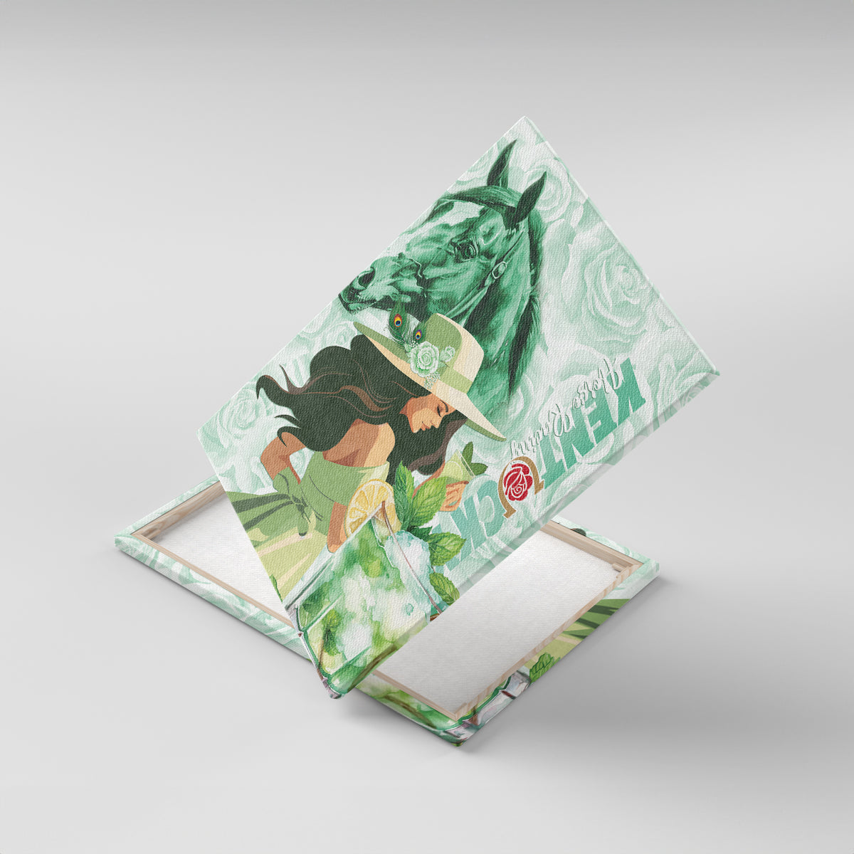 Kentucky Horse Racing Canvas Wall Art Fancy Lady With Derby Mint Julep Cocktail - Wonder Print Shop