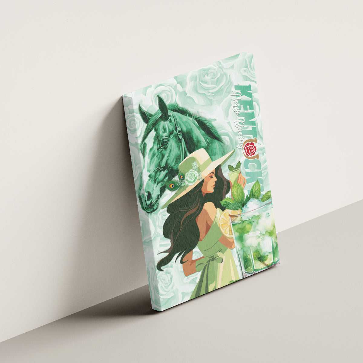 Kentucky Horse Racing Canvas Wall Art Fancy Lady With Derby Mint Julep Cocktail - Wonder Print Shop