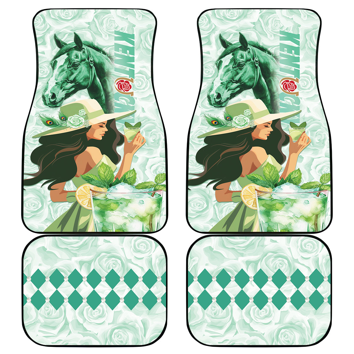 Kentucky Horse Racing Car Mats Fancy Lady With Derby Mint Julep Cocktail - Wonder Print Shop