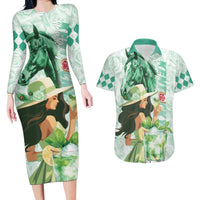 Kentucky Horse Racing Couples Matching Long Sleeve Bodycon Dress and Hawaiian Shirt Fancy Lady With Derby Mint Julep Cocktail - Wonder Print Shop