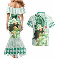 Kentucky Horse Racing Couples Matching Mermaid Dress and Hawaiian Shirt Fancy Lady With Derby Mint Julep Cocktail - Wonder Print Shop