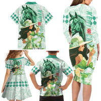Kentucky Horse Racing Family Matching Long Sleeve Bodycon Dress and Hawaiian Shirt Fancy Lady With Derby Mint Julep Cocktail - Wonder Print Shop