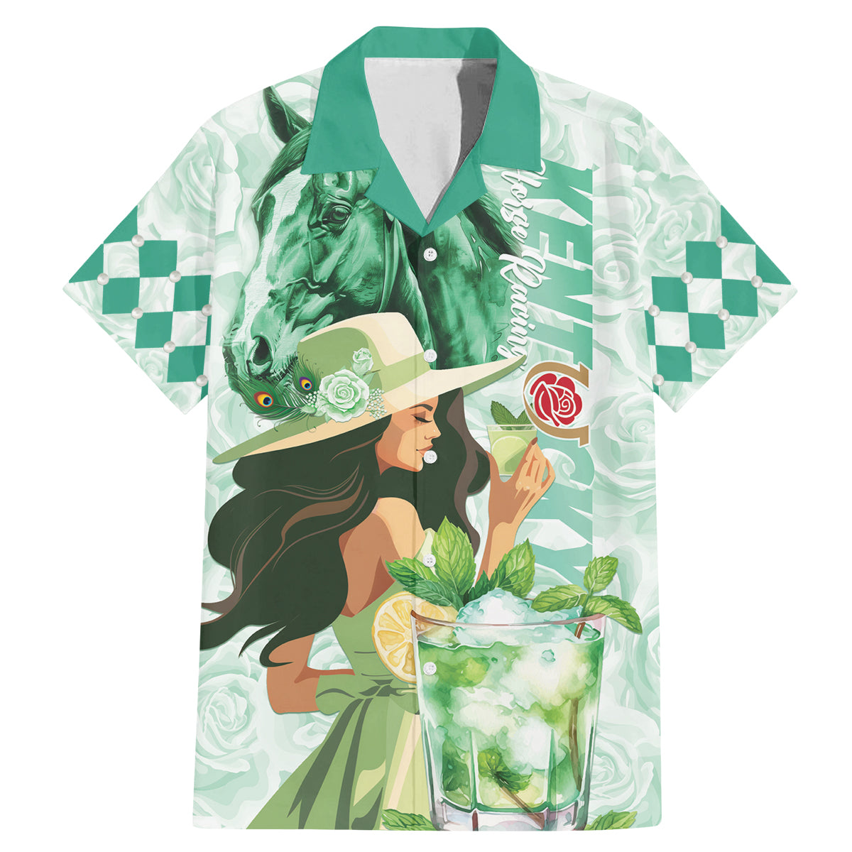 Kentucky Horse Racing Family Matching Mermaid Dress and Hawaiian Shirt Fancy Lady With Derby Mint Julep Cocktail - Wonder Print Shop