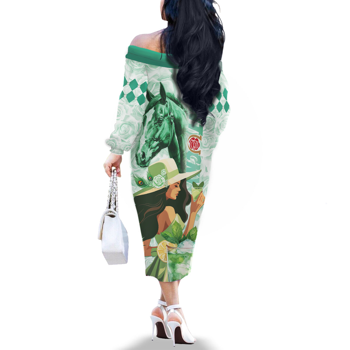 Kentucky Horse Racing Family Matching Off The Shoulder Long Sleeve Dress and Hawaiian Shirt Fancy Lady With Derby Mint Julep Cocktail - Wonder Print Shop