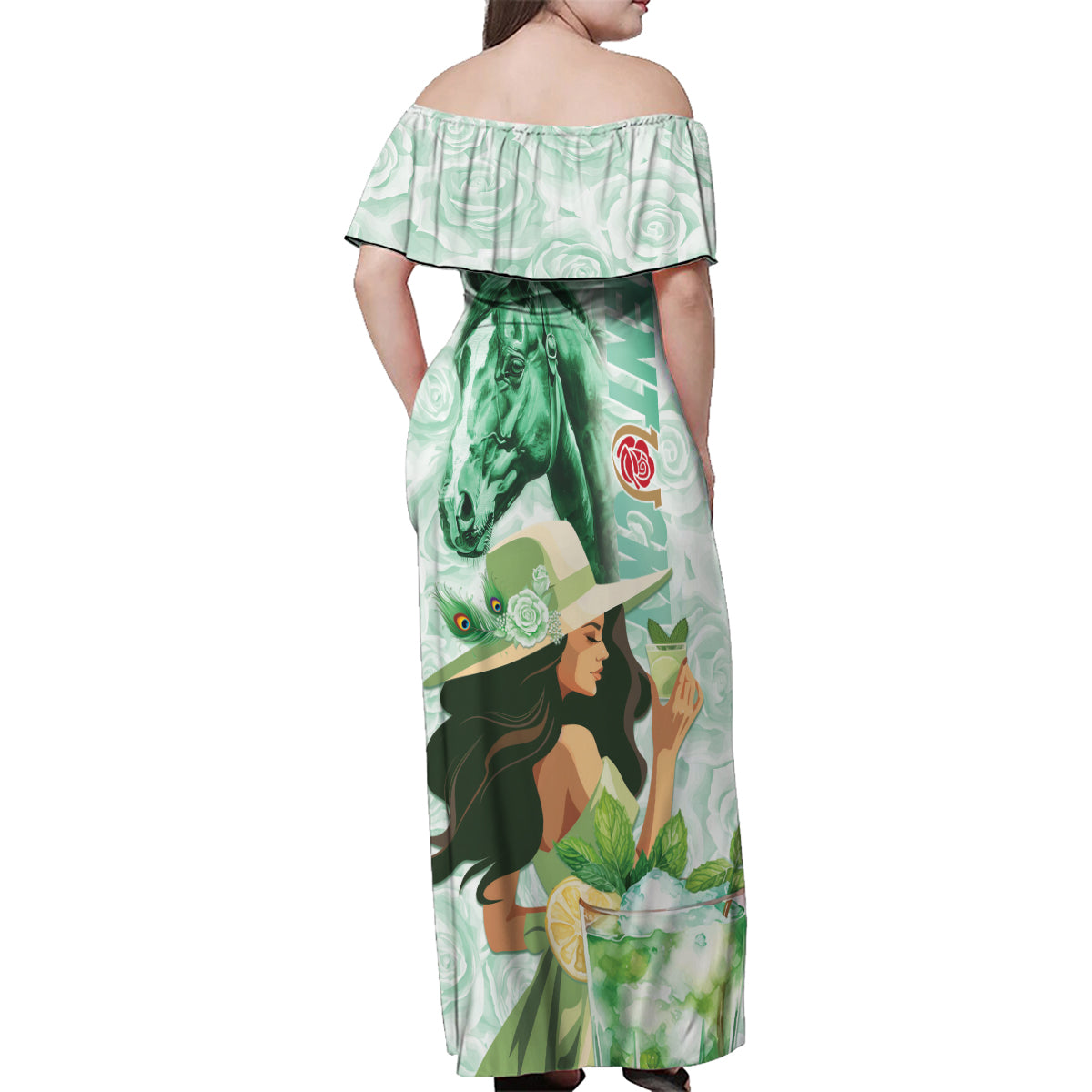 Kentucky Horse Racing Family Matching Off Shoulder Maxi Dress and Hawaiian Shirt Fancy Lady With Derby Mint Julep Cocktail - Wonder Print Shop