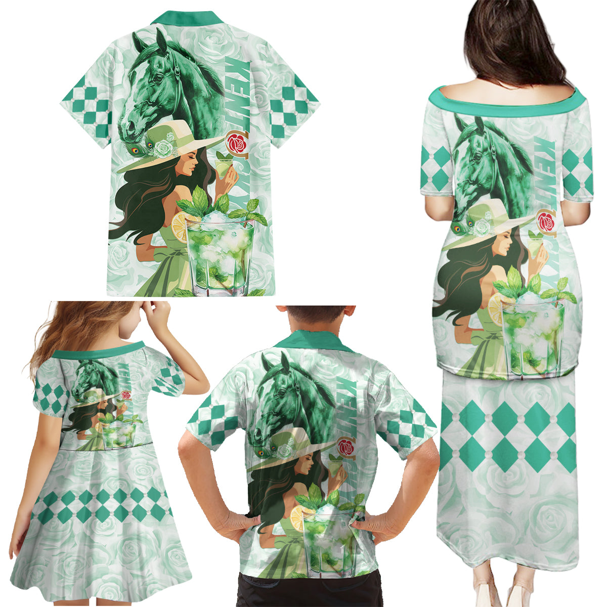 Kentucky Horse Racing Family Matching Puletasi and Hawaiian Shirt Fancy Lady With Derby Mint Julep Cocktail - Wonder Print Shop