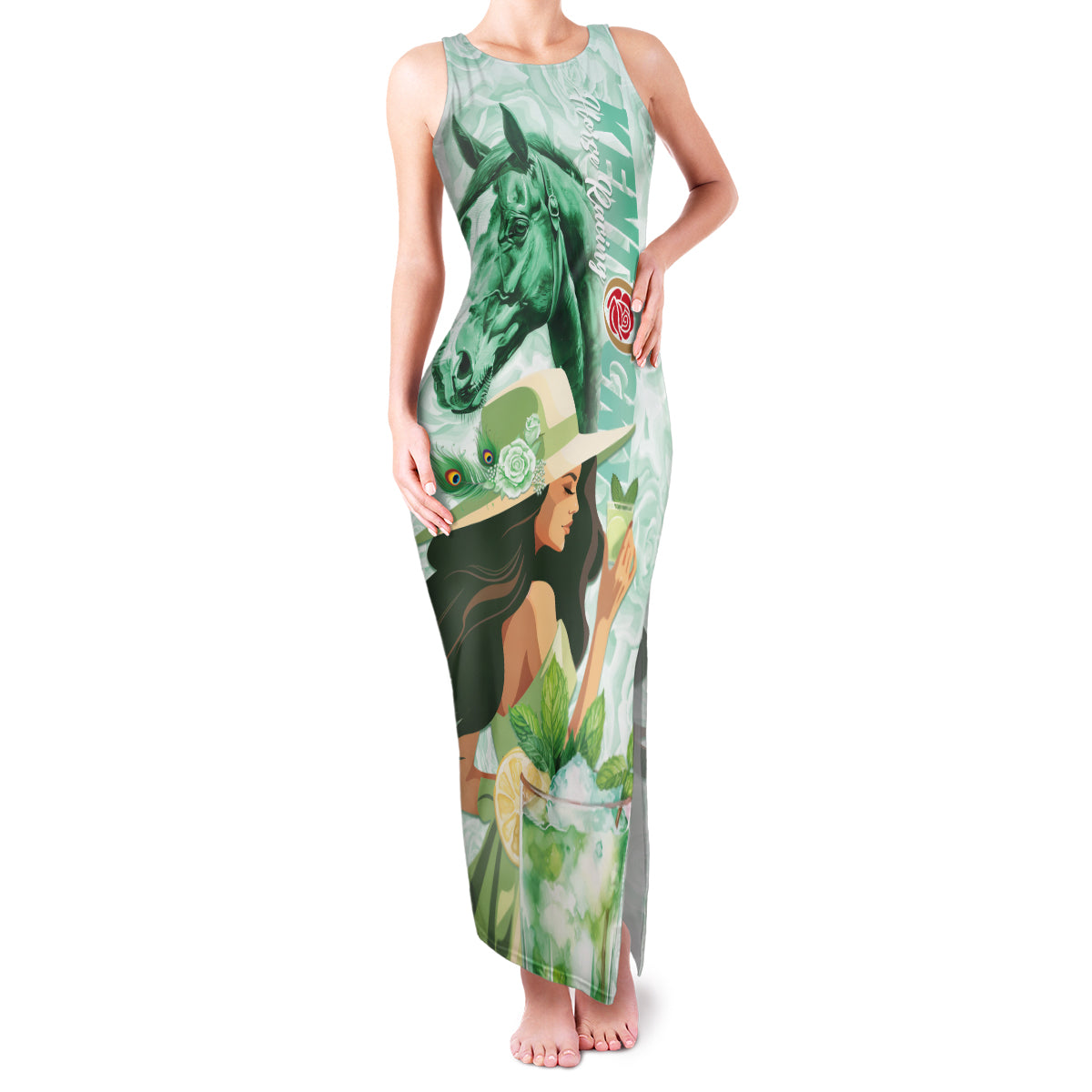 Kentucky Horse Racing Family Matching Tank Maxi Dress and Hawaiian Shirt Fancy Lady With Derby Mint Julep Cocktail - Wonder Print Shop