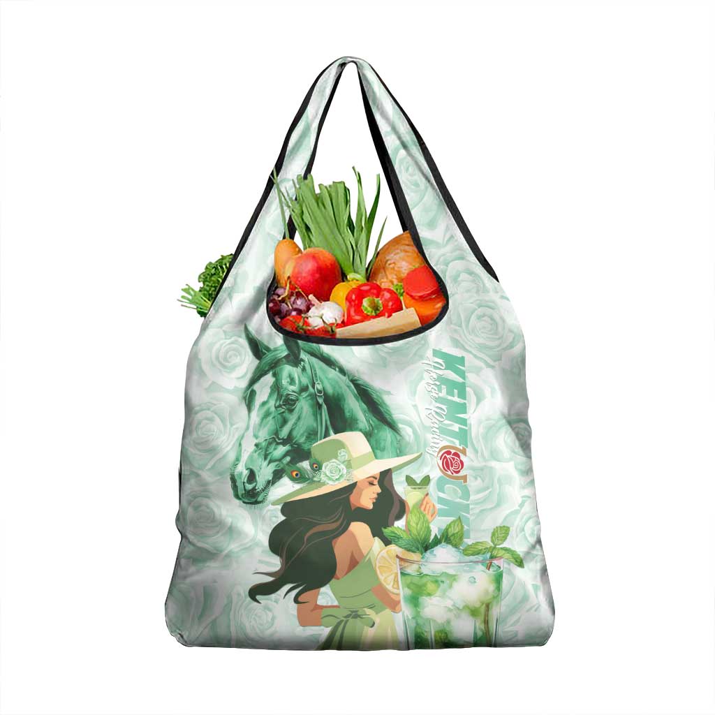 Kentucky Horse Racing Grocery Bag Fancy Lady With Derby Mint Julep Cocktail