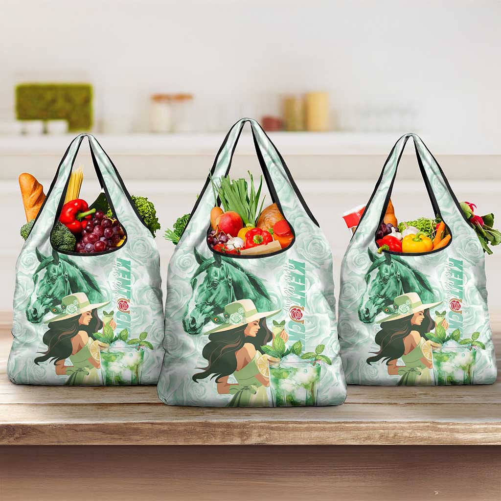Kentucky Horse Racing Grocery Bag Fancy Lady With Derby Mint Julep Cocktail