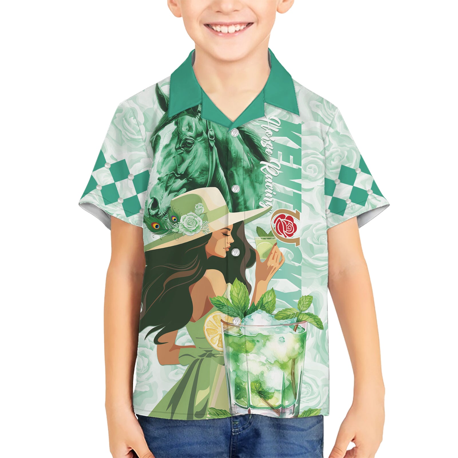 Kentucky Horse Racing Kid Hawaiian Shirt Fancy Lady With Derby Mint Julep Cocktail - Wonder Print Shop