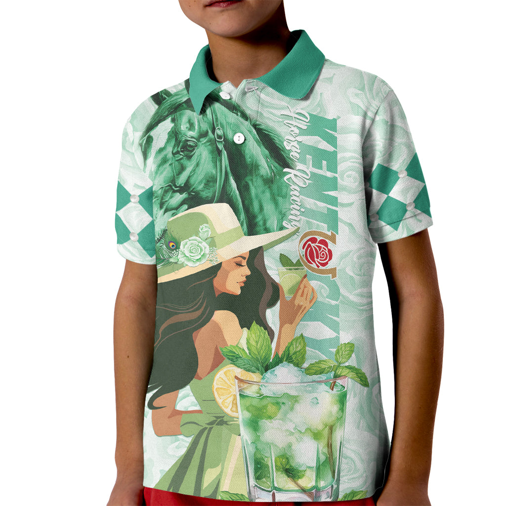 Kentucky Horse Racing Kid Polo Shirt Fancy Lady With Derby Mint Julep Cocktail - Wonder Print Shop