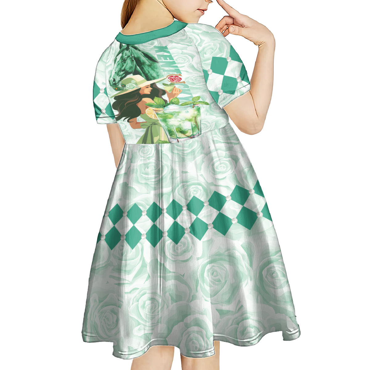 Kentucky Horse Racing Kid Short Sleeve Dress Fancy Lady With Derby Mint Julep Cocktail - Wonder Print Shop