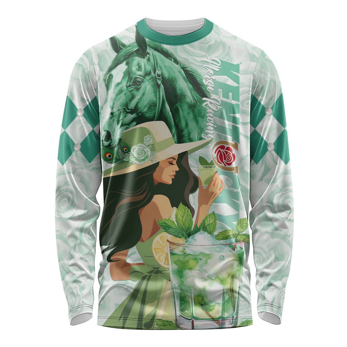 Kentucky Horse Racing Long Sleeve Shirt Fancy Lady With Derby Mint Julep Cocktail - Wonder Print Shop