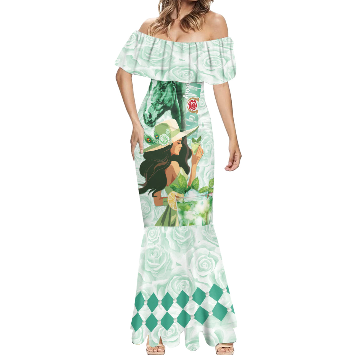 Kentucky Horse Racing Mermaid Dress Fancy Lady With Derby Mint Julep Cocktail - Wonder Print Shop
