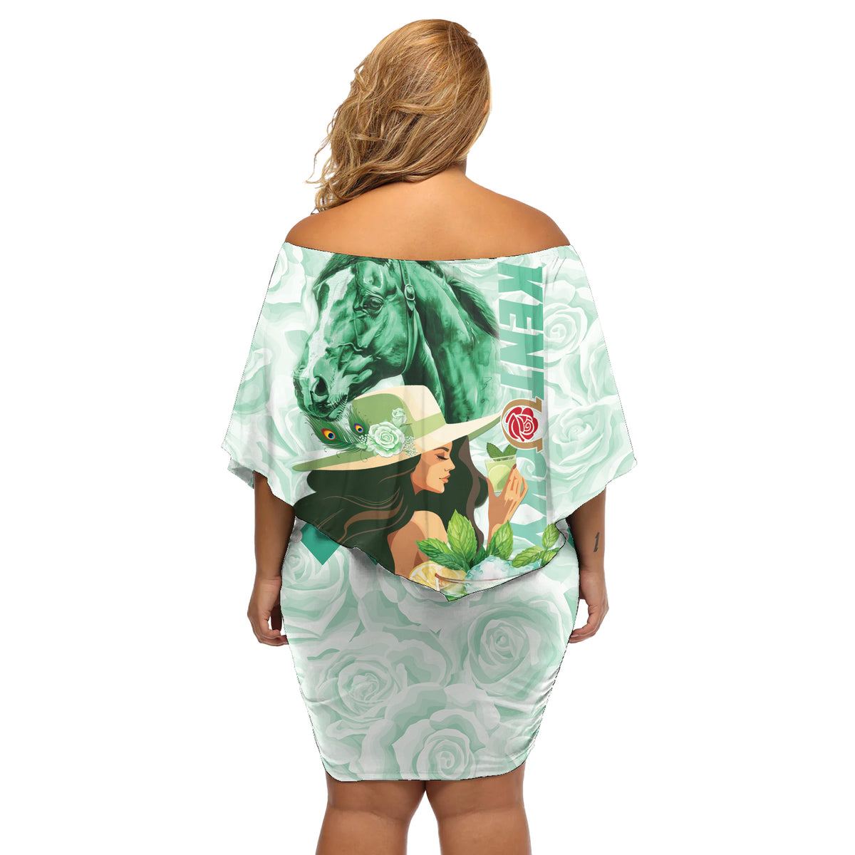 Kentucky Horse Racing Off Shoulder Short Dress Fancy Lady With Derby Mint Julep Cocktail - Wonder Print Shop