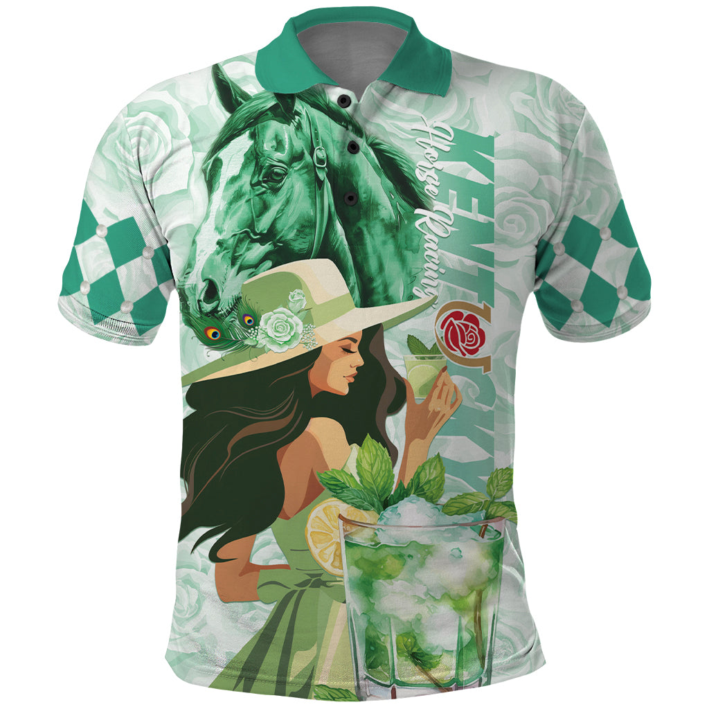 Kentucky Horse Racing Polo Shirt Fancy Lady With Derby Mint Julep Cocktail