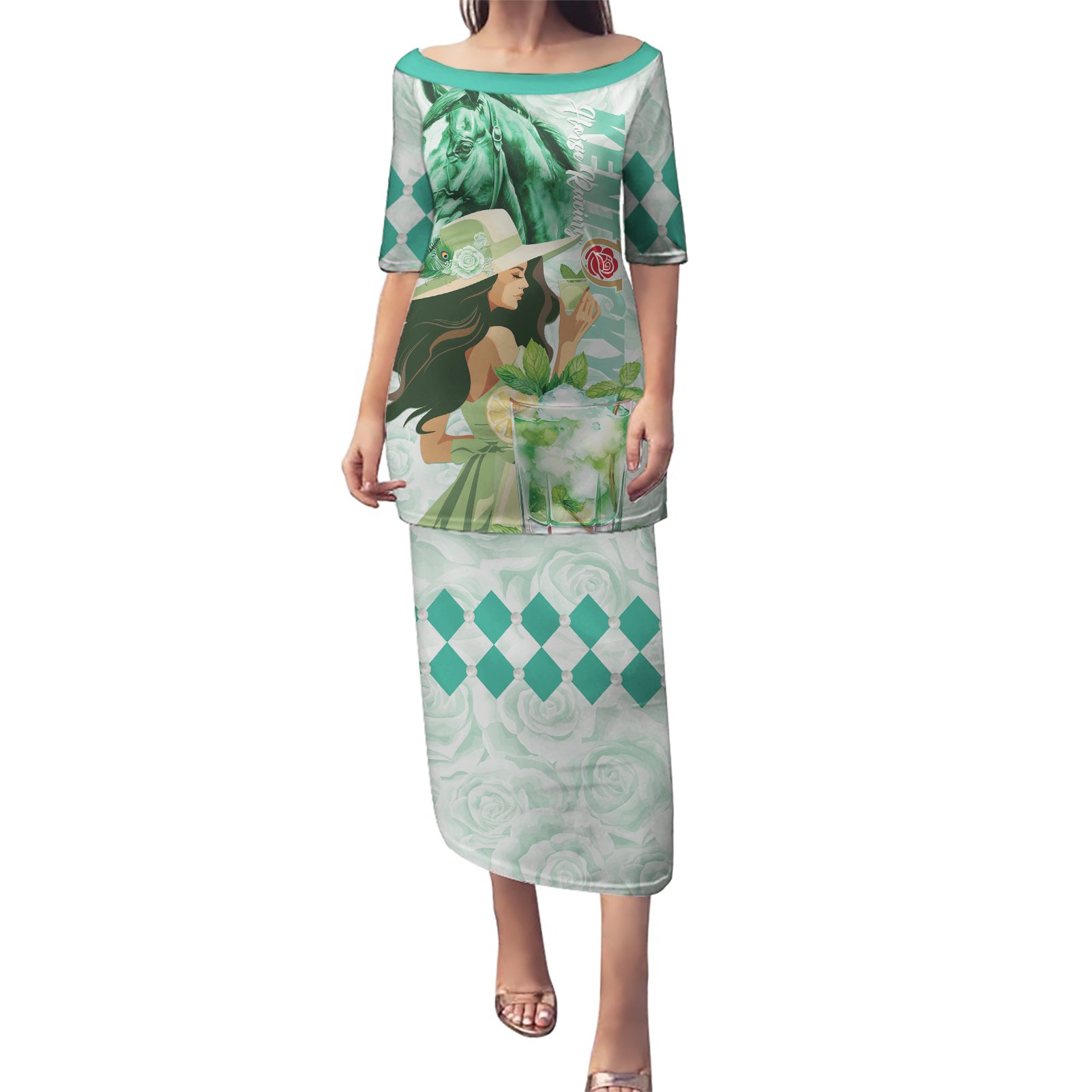 Kentucky Horse Racing Puletasi Fancy Lady With Derby Mint Julep Cocktail - Wonder Print Shop