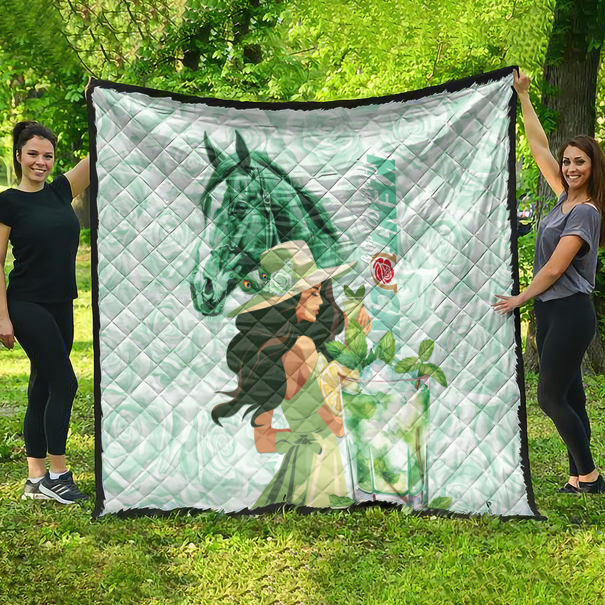 Kentucky Horse Racing Quilt Fancy Lady With Derby Mint Julep Cocktail - Wonder Print Shop