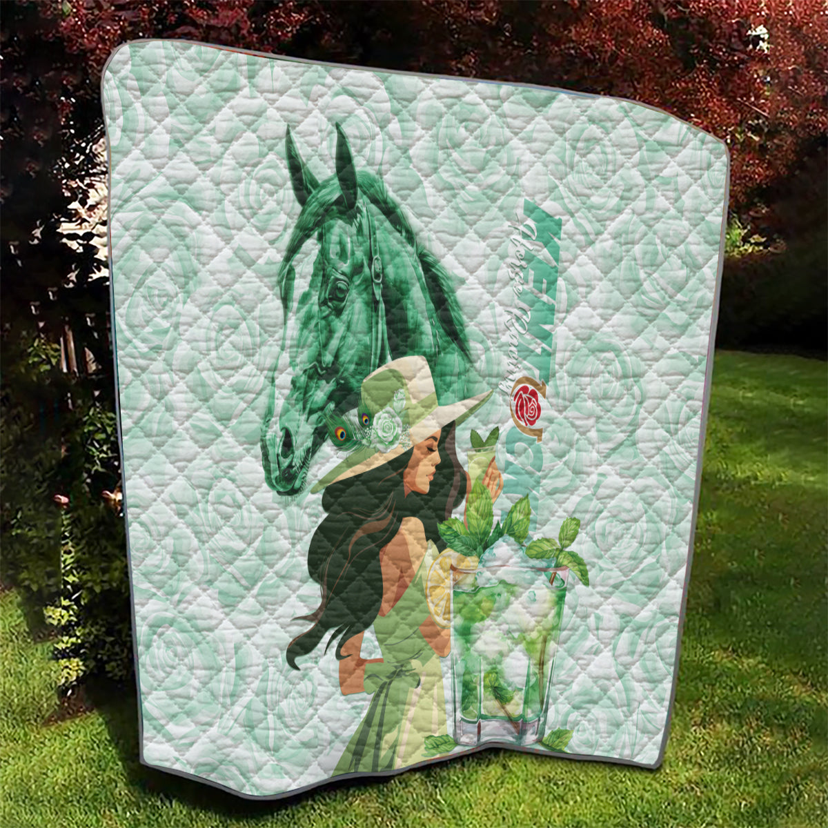 Kentucky Horse Racing Quilt Fancy Lady With Derby Mint Julep Cocktail - Wonder Print Shop