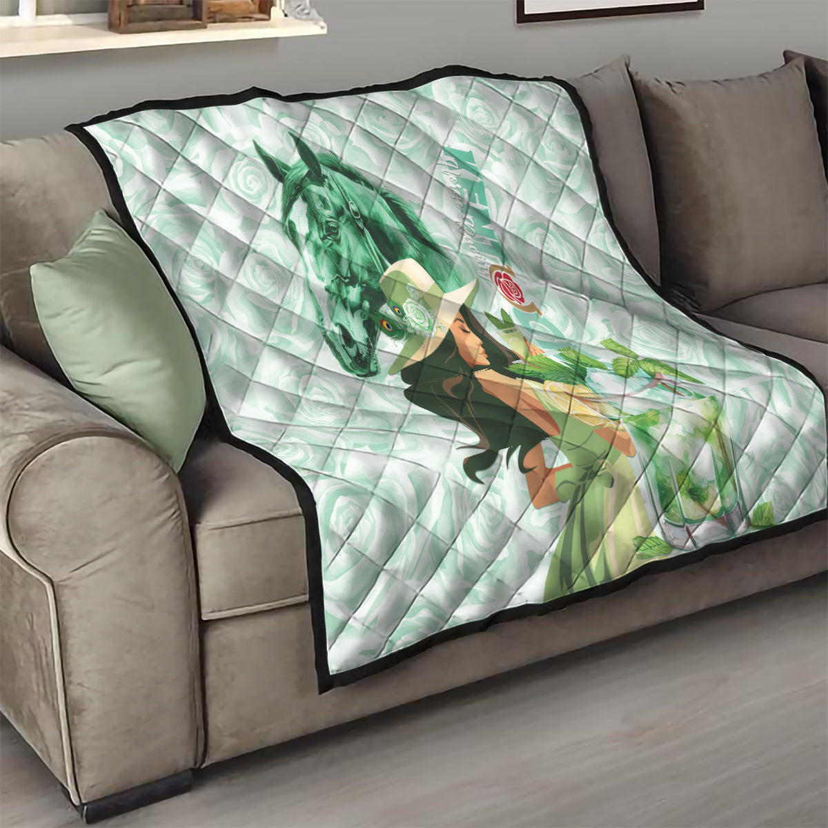 Kentucky Horse Racing Quilt Fancy Lady With Derby Mint Julep Cocktail - Wonder Print Shop