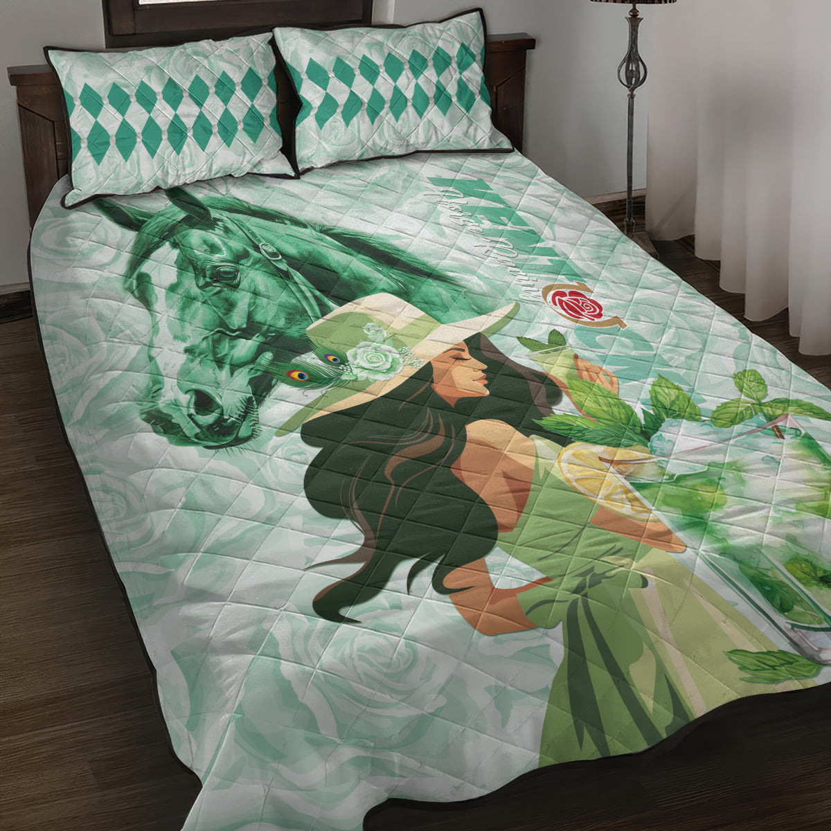 Kentucky Horse Racing Quilt Bed Set Fancy Lady With Derby Mint Julep Cocktail - Wonder Print Shop