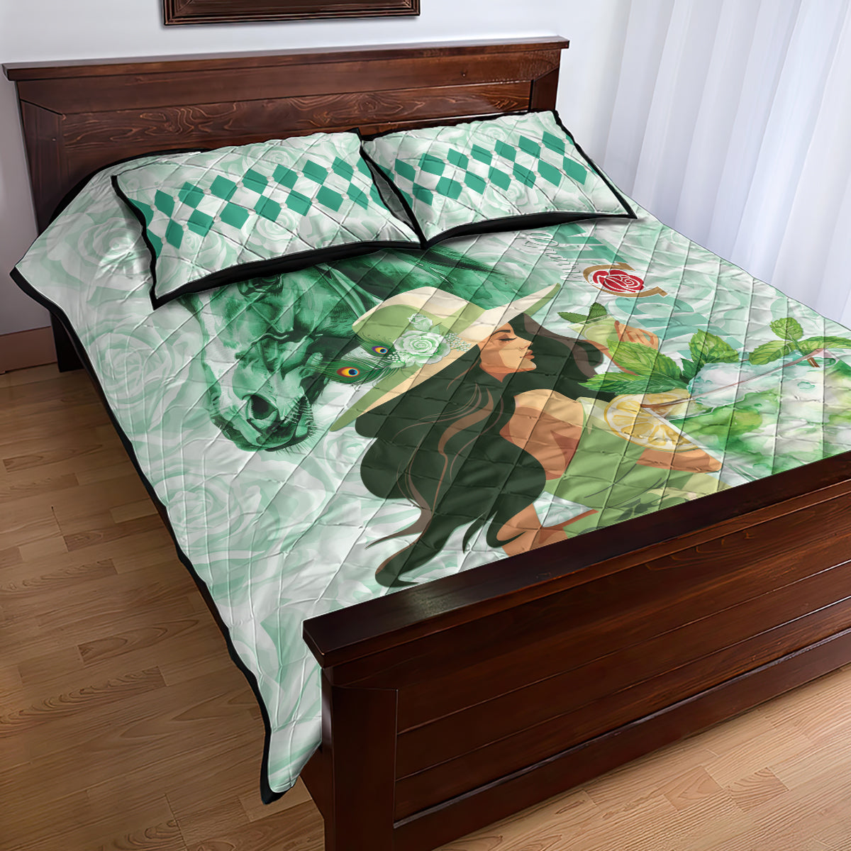 Kentucky Horse Racing Quilt Bed Set Fancy Lady With Derby Mint Julep Cocktail - Wonder Print Shop