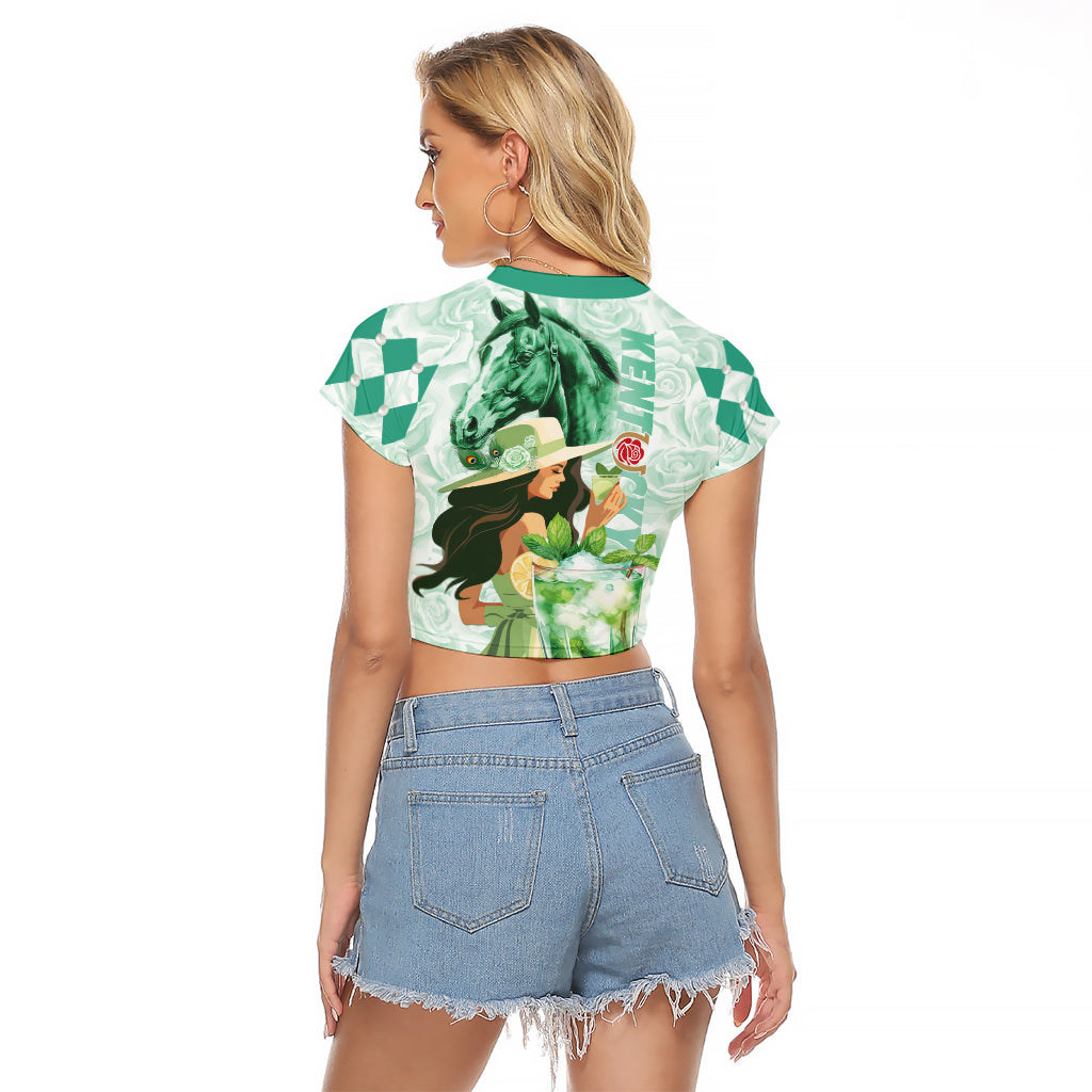 Kentucky Horse Racing Raglan Cropped T Shirt Fancy Lady With Derby Mint Julep Cocktail - Wonder Print Shop