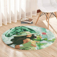 Kentucky Horse Racing Round Carpet Fancy Lady With Derby Mint Julep Cocktail