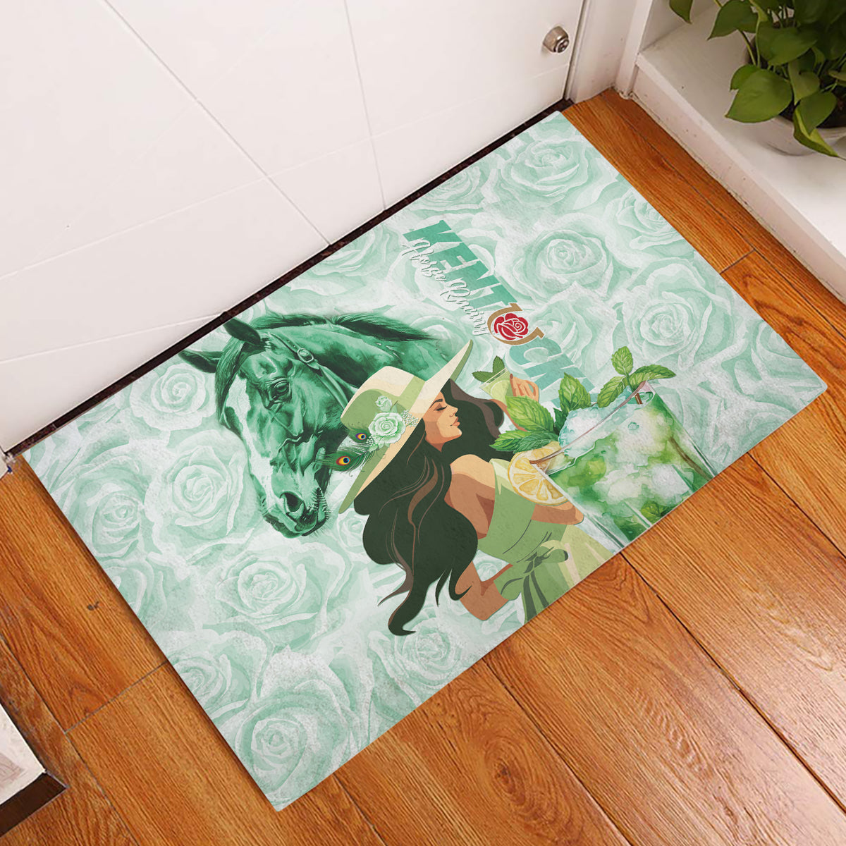 Kentucky Horse Racing Rubber Doormat Fancy Lady With Derby Mint Julep Cocktail - Wonder Print Shop