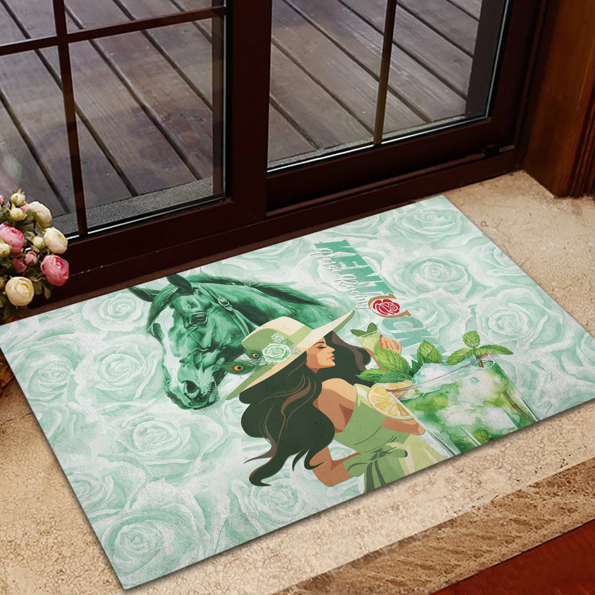 Kentucky Horse Racing Rubber Doormat Fancy Lady With Derby Mint Julep Cocktail - Wonder Print Shop